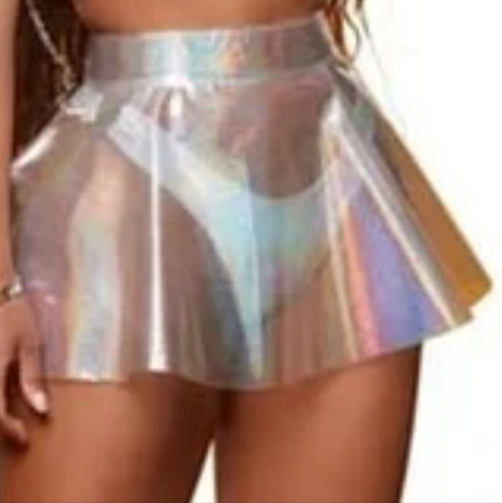 RAVE ON FIRE CLEAR  Iridescent swing circle skirt.size Xlarge